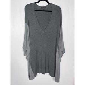 Eileen Fisher XLarge XL Two Tone Gray Colorblock Tunic Sweater VNeck Stretch